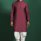 Red Cotton Blend Kurta Set With Printed Nehru Jacket