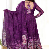 Pale Wine Organza Floral Printed Anarkali Set