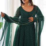 Crayon Green Georgette Leheriya Printed Anarkali Set