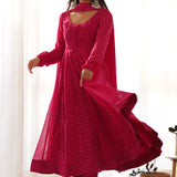 Rani Pink Georgette Leheriya Printed Anarkali Set