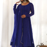 Indigo Blue Georgette Leheriya Printed Anarkali Set