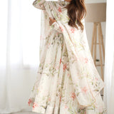 Pearl White Organza Floral Printed Anarkali Set