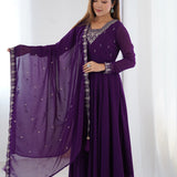 Purple Georgette Embroidered Anarkali Set
