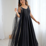 Coal Black Chanderi Solid Anarkali Set