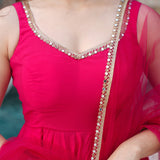 Magenta Pink Chanderi Solid Anarkali Set
