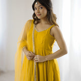 Bright Yellow Chanderi Solid Anarkali Set