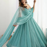 Pastel Blue Silk Embroidered Anarkali Set