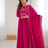 Dark Pink Chanderi Embroidered Anarkali Set