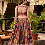 Maroon Satin Printed Lehenga Set