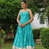 Lagoon Blue Cotton Floral Printed Gown Set