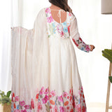 Light Cream Organza Floral Printed Anarkali Set