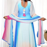 Pale Blue Georgette Ombre Dye Anarkali Set
