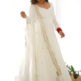 Alice White Chanderi Solid Pattern Anarkali Set