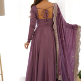 Vintage Purple Chanderi Solid Pattern Anarkali Set