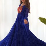 Ink Blue Chanderi Leheriya Printed Anarkali Set
