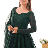 Jungle Green Georgette Embroidered Anarkali Set