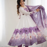 Snow White Organza Floral Printed Anarkali Set