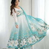 Daisy White Organza Floral Printed Anarkali Set