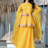 Bright Canary Yellow Brasso Printed Skirt Set