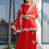 Candy Red Brasso Printed Skirt Set