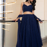 Navy Blue Georgette Chikankari Lehenga Set