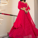 Cardinal Pink Georgette Chikankari Lehenga Set