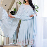 Pastel Sky Blue Georgette Embroidered Anarkali Set