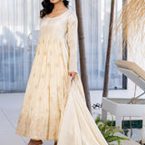 Pastel Cream Tissue Embroidered Anarkali Set