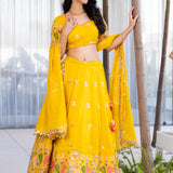 Bright Yellow Tissue Embroidered Lehenga Set