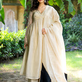 Pastel Cream Tissue Solid Anarkali Set