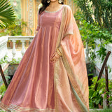 Pastel Peach Tissue Solid Anarkali Set