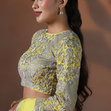 Soft Lime Yellow Organza Embroidered Saree