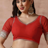Crimson Red Georgette Embroidered Saree