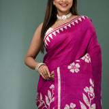 Burnt Pink Pure Silk Saree With Printed Design