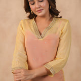 Pastel Orange Organza Subtle Embroidered Kurti Set