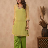 Pastel Green Organza Subtle Embroidered Kurti Set