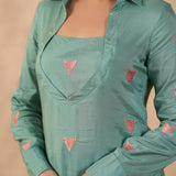 Bright Persian Green Santoon Embroidered Kurti Set