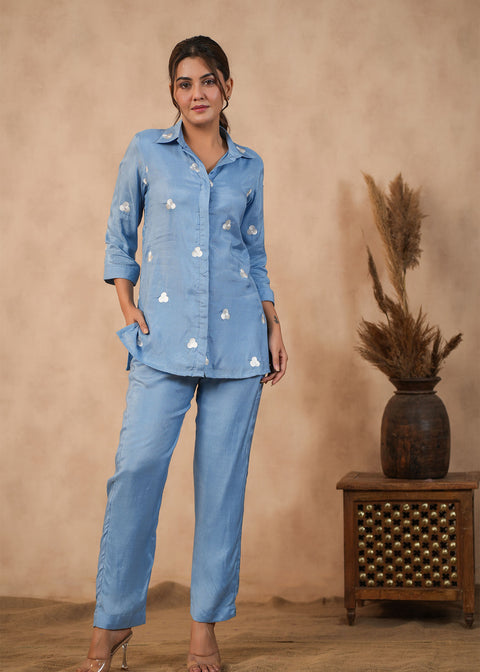 <img> Carolina Blue Santoon Co-Ord Set