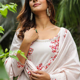Champagne White Cotton Floral Printed Sharara Set