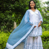 Bluish White Cotton Printed Sharara Set