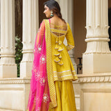 Solid Yellow Cotton Silk Sharara Set
