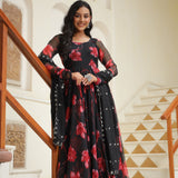 Night Black Chiffon Floral Printed Anarkali Set