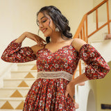 Maroon Cotton Floral Printed Gown Set