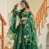 Emerald Green Organza Floral Lehenga Set