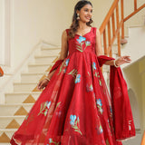 Valentia Red Organza Floral Printed Anarkali Set