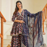 Tuna Blue Cotton Floral Printed Sharara Set
