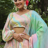 Multicolour Chinon Floral Printed Lehenga Set