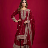 Maroon Embroidered Silk Floral Sharara Set