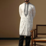 White Silk Blend Embroidered Kurta Set