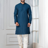 Teal Blue Silk Blend Embroidered Kurta Set